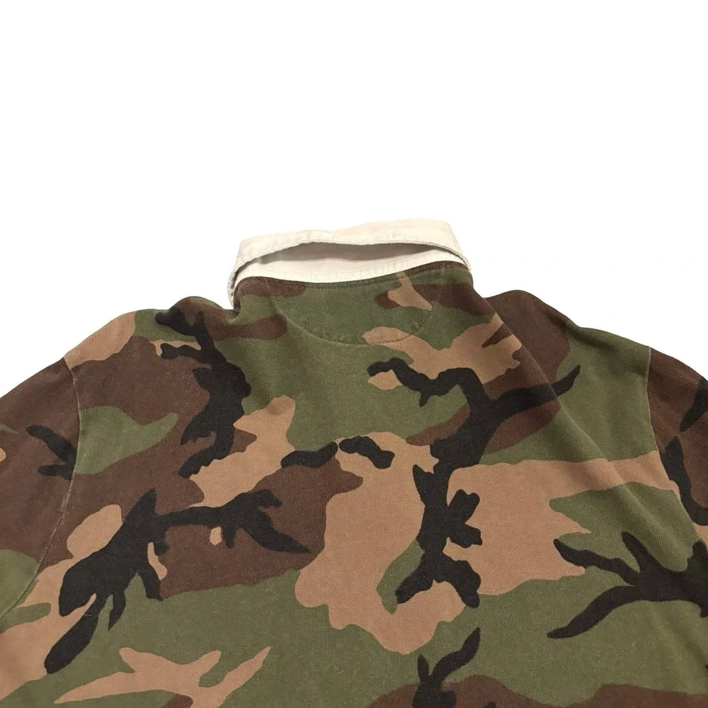 Polo Ralph Lauren Mens Camo Rugby Shirt Orange Chevron Skull Patch Medium